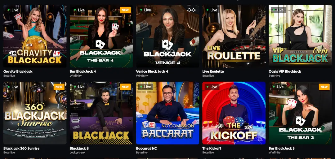 Live Dealer Games section at Grand Ivy