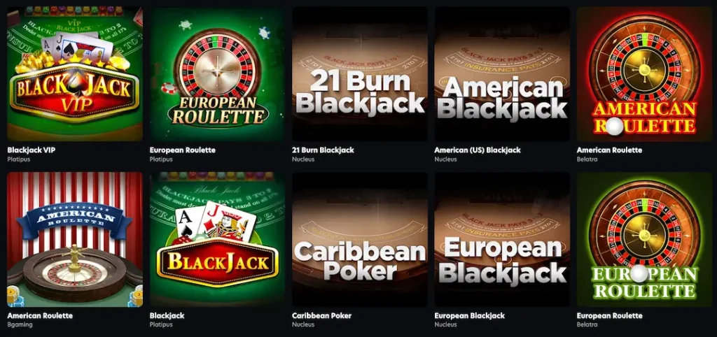 Table Games catalogue at Grand Ivy Casino New Zealand